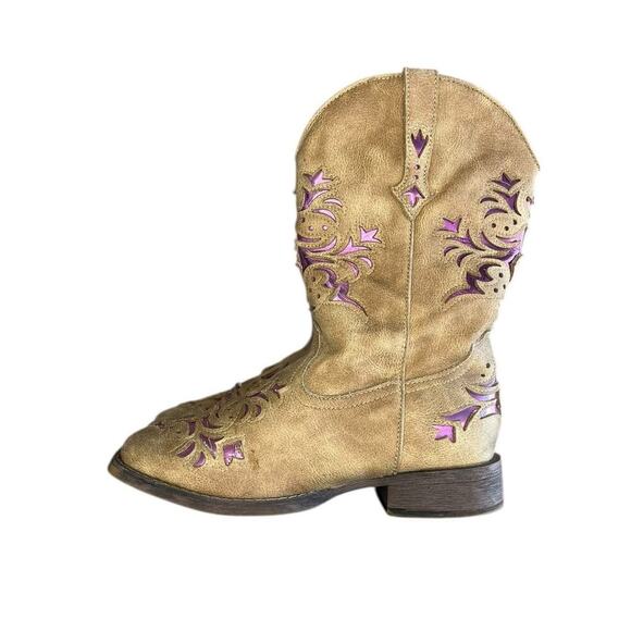 Roper Toddler Girls Lola Inlay Square Toe Casual Boots Mid Calf Size 5 Gray Pink - Picture 2 of 6